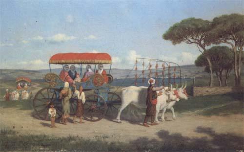 Louis emile pinel de Grandchamp Femme turque en promenade huile sur panneau (mk32) oil painting picture
